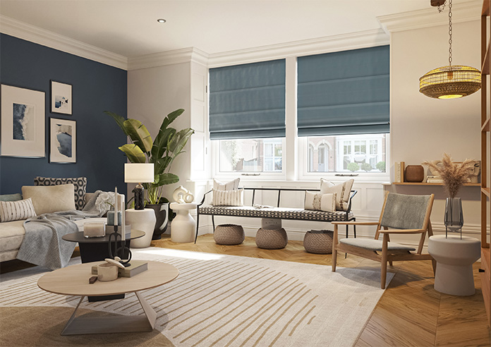 Akoya Faux Silk, Lustre Ink Blue - Roman Blind - Image 6